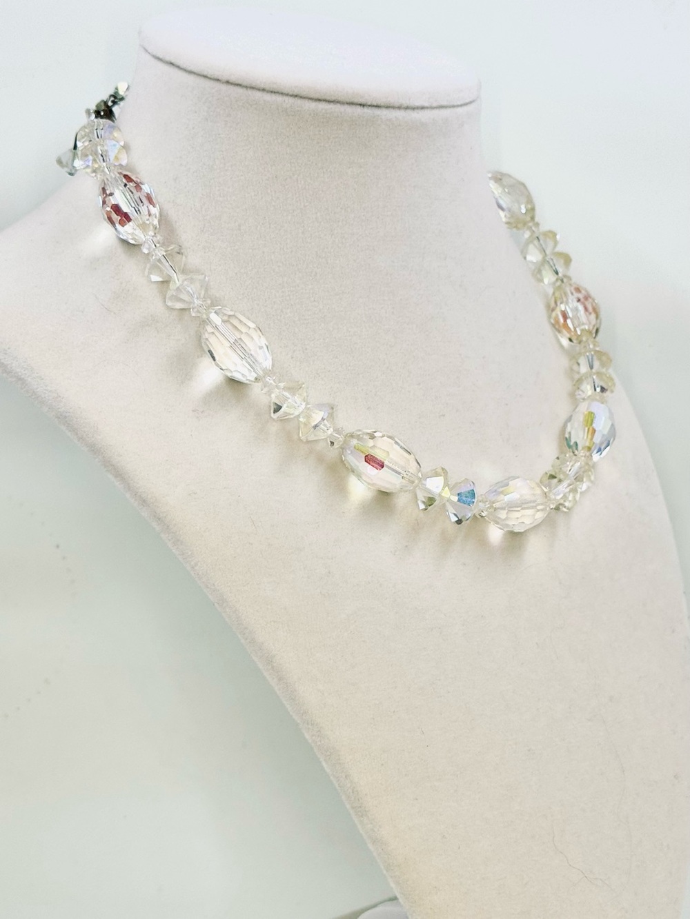 Laguna Signed Vintage Aurora AB Austrian Glass Crystal Beaded Choker Necklace